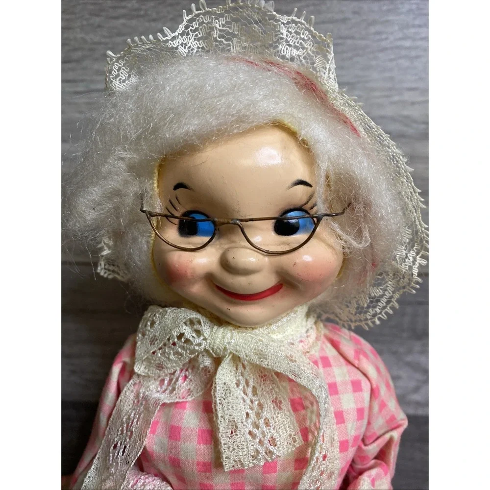 VTG Folk Art Doll Bottle Country Grandma Plastic Bottle Doll Handmade 12